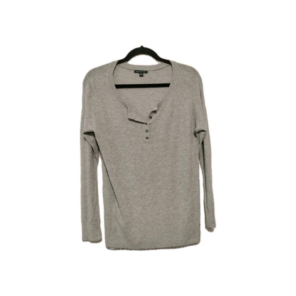 American Eagle Shirt Womens Sz Medium Gray Waffle Ribbed Button Shirt Thermal